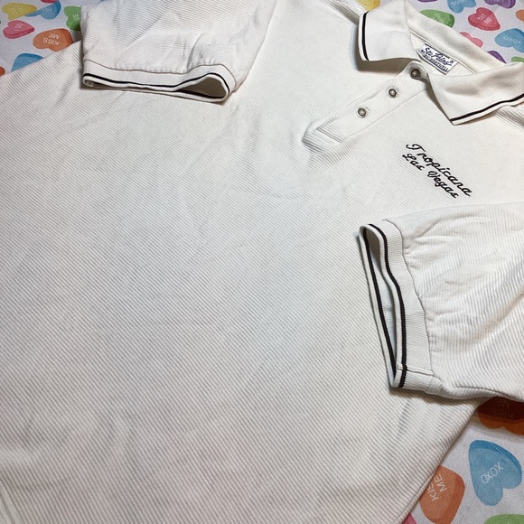 Sea Palms TROPICANA LAS VEGAS Men’s Cream Collar Short Sleeve Polo Ribbed Shirt - Picture 3 of 4
